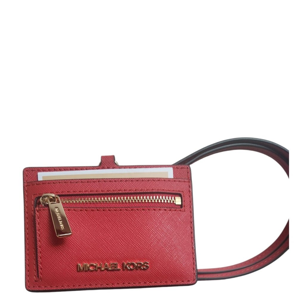 Michael Kors NWT Jet Set Travel Saffiano Leather Card Case Lanyard - Picture 3 of 4